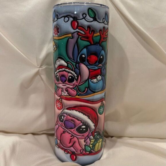 Stitch Angel Holiday Windows 20oz Insulated Tumbler Stainless Steel & Straw NEW - Picture 1 of 7